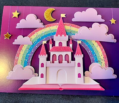 #ad Birthday Card 3D Princess Castle Dreamworld Rainbow Book by Burgoyne