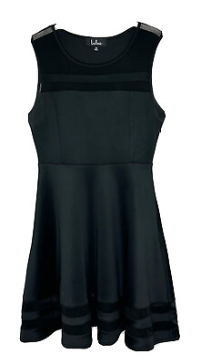 #ad Lulus Black Final Stretch Sleeveless Mesh Short Mini Fit amp; Flare Dress Size Med.