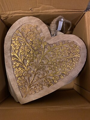 #ad Creative Co Op Hand Carved Wood Ornament Hearts Gold Finish CASE OF 8 