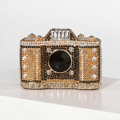 #ad Camera Shaped Diamond Evening Clutch Bags 2024 New Boutique Novelty Metallic Rhi