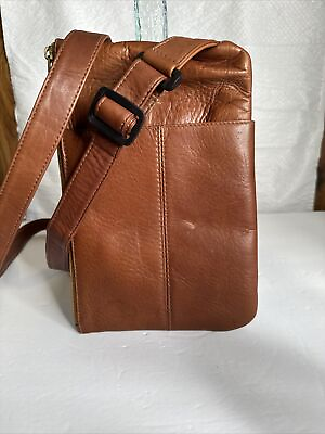 #ad Travel Smith Adventure Gear Brown Leather Crossbody Wallet Bag Sz 16X7 NWOT