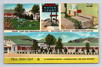 #ad c1954 Plaza Motor Court Motel Roanoke Virginia VA Roadside America Postcard