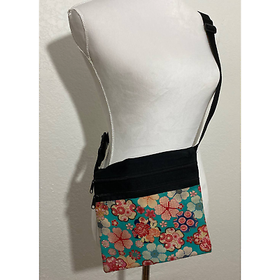 #ad Crossbody Black Multicolor Floral Canvas Bag Adjustable Strap Zipper Functional