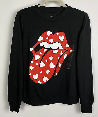 #ad The Rolling Stones Juniors Sweatshirt Heart Tongue Graphic Pullover Size XS NWOT