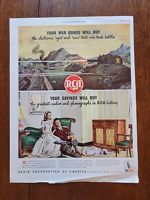 #ad Original WWII 1944 RCA Victor WAR BONDS Vintage COLOR Print Ad FREE SHIP