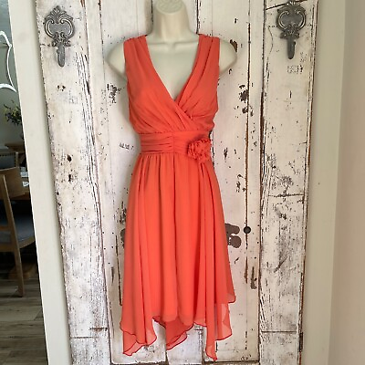#ad Jonathan Martin Size 10 Woman#x27;s Coral Orange Sleeveless Asymmetrical Party Dress