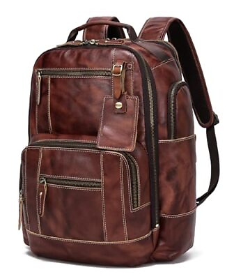 #ad LANNSYNE Full Grain Leather Backpack For Men Fits 16quot; Laptop Coffee