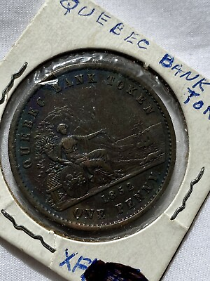 #ad Canada Quebec 1852 Copper Penny Bank Token Old Original Holder