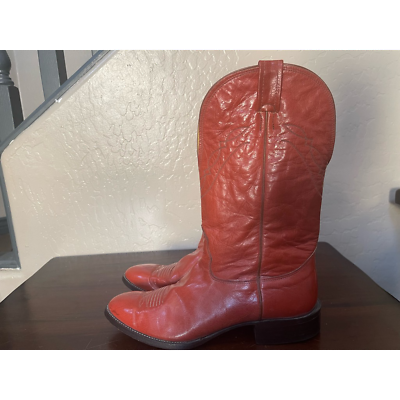 #ad Nocona Boots Mens Cowboy Western Orange Pull On Pointed Toe 10 D