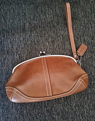 #ad Coach Coin Purse Brown Leather Kisslock with Silver Tone Hardware