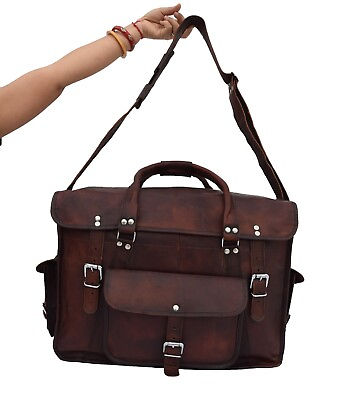 #ad 18 In Dark Leather Briefcase Messenger Bag Travel Luggage Handbag Duffle Bags