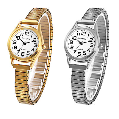 #ad Womens Stainless Steel Arabic Numerals Stretch Elastic Band Quartz Wristwatch