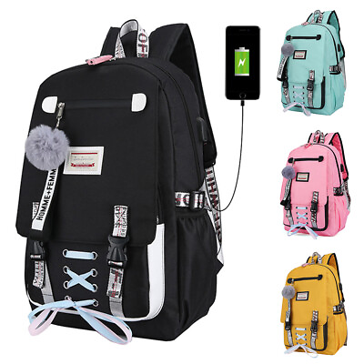 Women Girls USB Port Backpack Laptop Travel Shoulder School Book Bag Rucksack $20.89