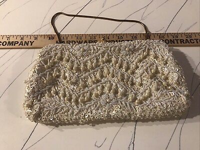 #ad Womenquot;s Beaded Evening Bag Ivory with Brass Chain Handmade in Hong Kong