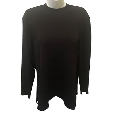 #ad Ming Wang Mock Neck Sweater Sz. L Black Career Wardrobe Stretch Long Sleeve