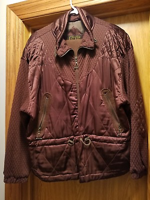 #ad Vintage East West Brown Silk Long Sleeve Full Zip Jacket size M