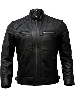 #ad Artistry Leather Motorcycle Jacket Leather Lambskin Black Biker For Men Size 2XL