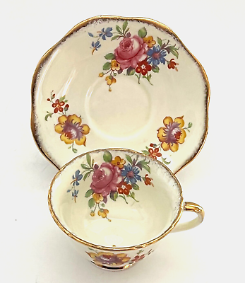 #ad Foley Bone China Cup Saucer Made in England Roses amp; Gold Trim