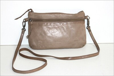 #ad NAT amp; NIN Small Bag pochette Leather Flexible Brown Taupe Shoulder Strap Vgc