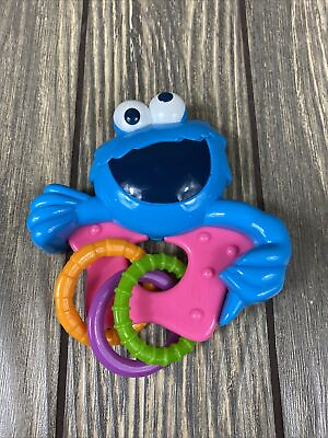 #ad Sesame Street Blue Cookie Monster Pink Green Purple Orange Teether Baby Ring Toy