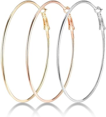 #ad Large Hoop Earrings set of 3 Pair Big Round Hoop Earrings 14K Gold Plated