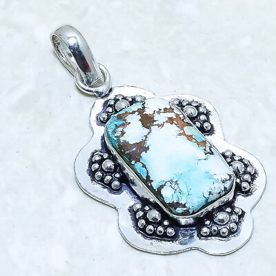 #ad Tibetan Turquoise Gemstone Handmade Silver Jewelry Pendant 2.0quot; PRJ14420