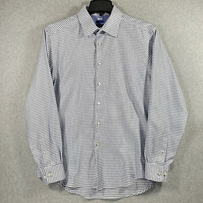 #ad Egara Mens Shirt Button Up Check White Black Blue Cotton Non Iron Large