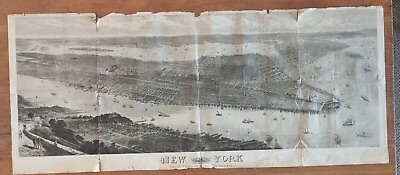 #ad NEW YORK from Bergen Hill Hoboken Original 1876 Large ILN Panorama.