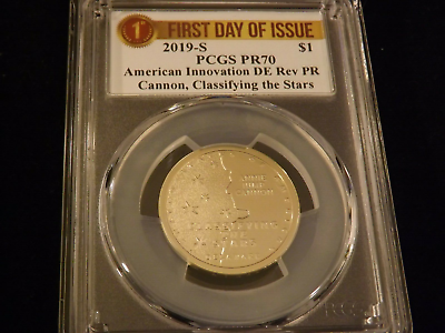 #ad 2019 S $1 American Innovation REVERSE PROOF First Day Of Issue PCGS PR 70 DCAM