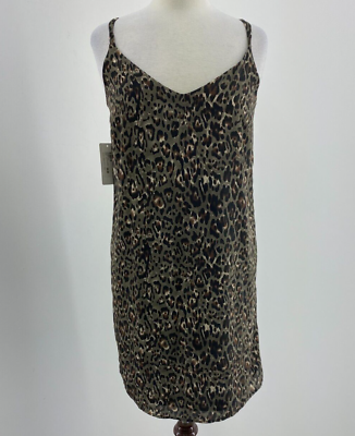 #ad NWT Peyton Jensen Olive Cooper Leopard Print V Neck Shift Mini Dress Womens Sz S