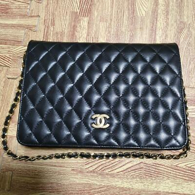 #ad Chanel Quilted Lambskin Leather CC Logo cocomark Shoulder bag Leather Women#x27;s