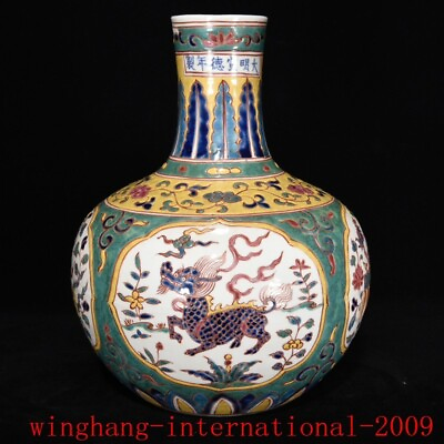 #ad China Ming wucai porcelain Kirin phoenix flower grain premium bottle vase statue