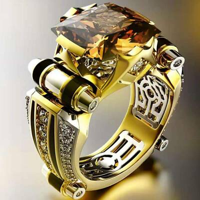 Stylish Men#x27;s Rings Tourmaline Punk Ring Cocktail Party Jewelry Gold Black C $2.88