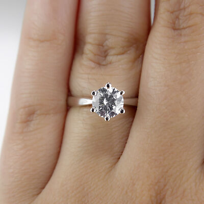 #ad 1 Carat F VS2 Certified Diamond Engagement Ring Round Cut 14K White Gold