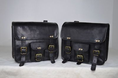 #ad Leather Saddlebags Motorcycle Bag Black Saddle Bags