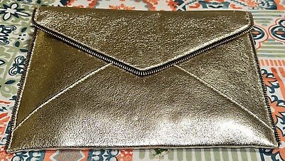 #ad Rebecca Minkoff Leo Metallic Leather Clutch Bag Champagne New With Tags