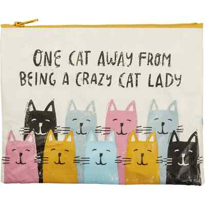 #ad One Cat Away from Crazy Cat Lady Zipper Pouch 9.5 x 7 in Primitives by Kathy New