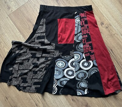 #ad Rare Desigual Y2K Unique sz XL Grunge Skirt Black Red Artsy Asymmetrical Punk