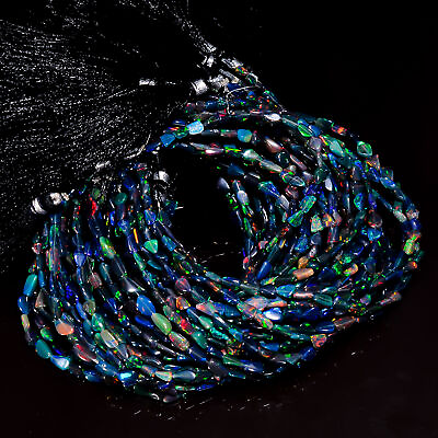 #ad Black Ethiopian Opal Gemstone Tumbled Smooth Beads 4X3 10X6 mm Strand 8quot; AB 709