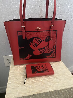 #ad Coach Disney Mickey Mouse X Keith Haring Mollie Tote Electric Red Multi amp; Wallet