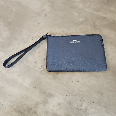 #ad Coach Wristlet Zip Navy Pebbled Leather