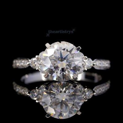 #ad Round Cut 2 Carat Moissanite Solitaire 14K White Gold VVS1 Valentine Gift Ring