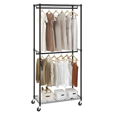 #ad VEVOR Clothes Rack Heavy Duty Clothing Garment Rack Double Hanging Rods 300 lbs