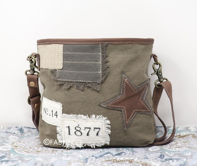 #ad NEW Myra Vintage Star Cross Body Bag Canvas and Genuine Leather Purses for Wom