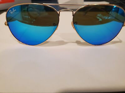 #ad RAY BAN Aviator Gold Sunglasses Mirrored Blue RB3025 112 17 58 mm 14 New PERFECT
