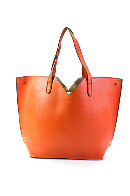 #ad Neiman Marcus Womens V Cutout Tassel Faux Leather Tote Handbag Orange