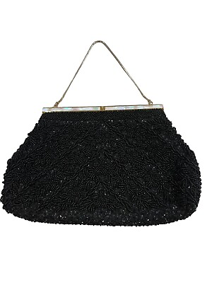#ad Vintage Full Beaded Black Evening Cocktail Handbag Handmade By Mr John Hong Kong