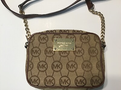 #ad Michael Kors Chain Mini Crossbody Logo Bag Leather Trim
