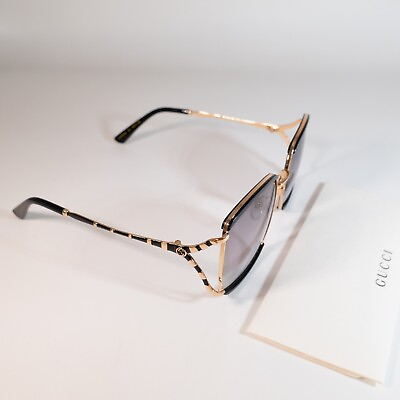#ad NEW Gucci Women#x27;s Sunglasses GG0593SK 001 Black Gold Grey Lens 59mm Authentic