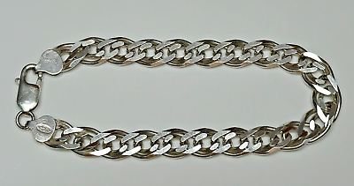 #ad Solid 925 Sterling Silver Heavy Double Curb Italian Bracelet 21cm 8inches 18.7g